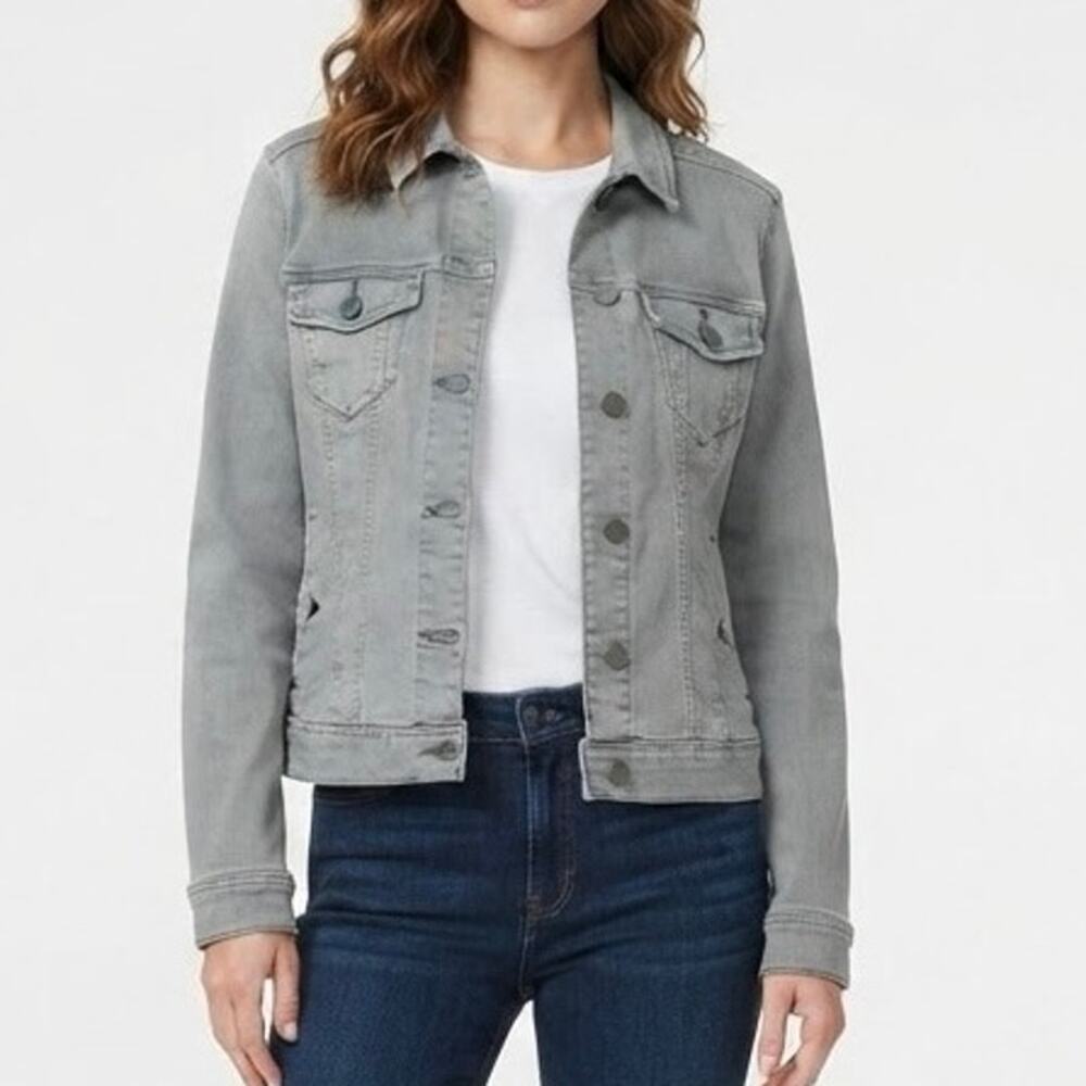 Liverpool Los Angeles Gray Sharkskin Denim Trucker Jean Jacket Size Small S